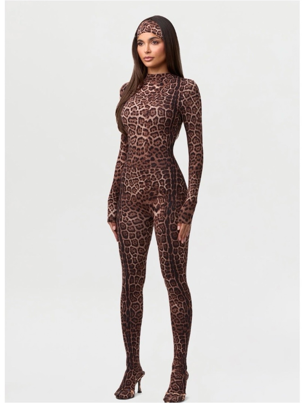 Naked Wardrobe Naked Print Closed Toe Jumpsuit Brown-Leopard